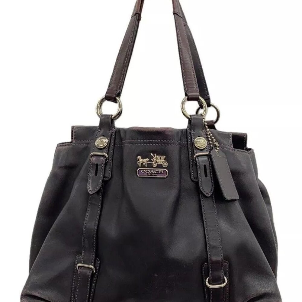 Vintage Coach Mia Black Leather Carryall Shoulder Bag Purse